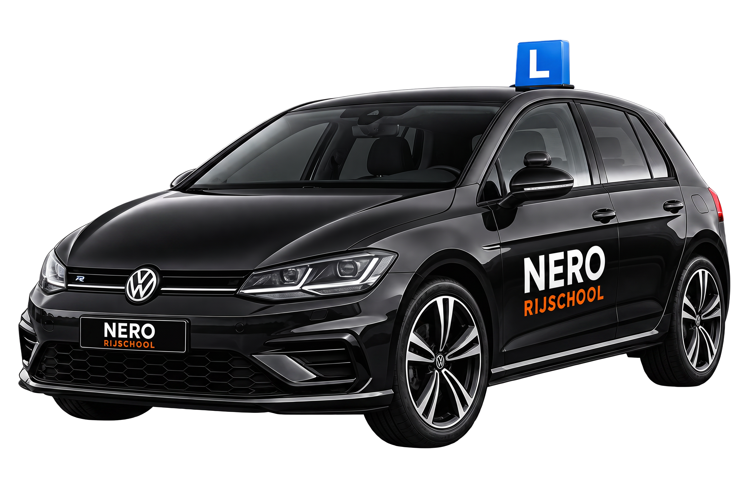 Zwarte Volkswagen Golf lesauto van Nero Rijschool